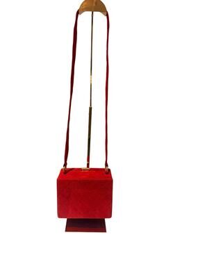 Chanel Vintage Red Suede Quilted Box Shoulder Bag Gold HW